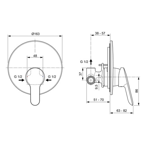 Immagine di Ideal Standard ALPHA miscelatore monocomando ad incasso per doccia, corpo incasso incluso, finitura cromo A7184AA