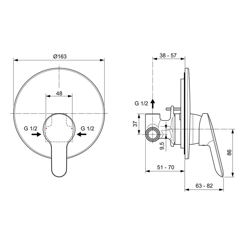 Immagine di Ideal Standard ALPHA miscelatore monocomando ad incasso per doccia, corpo incasso incluso, finitura cromo A7184AA