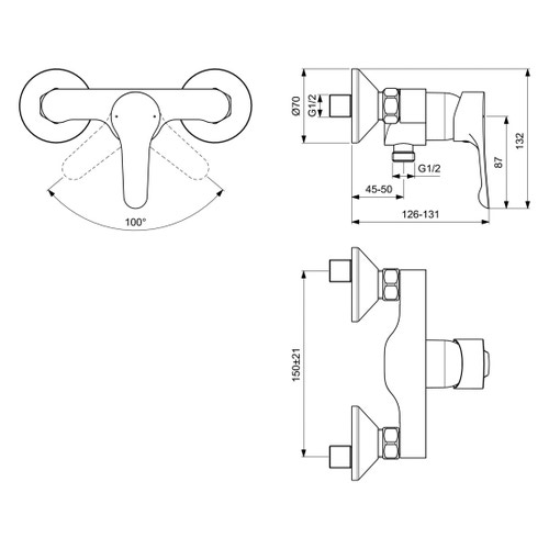 Immagine di Ideal Standard ALPHA miscelatore monocomando esterno per doccia, finitura cromo BC488AA