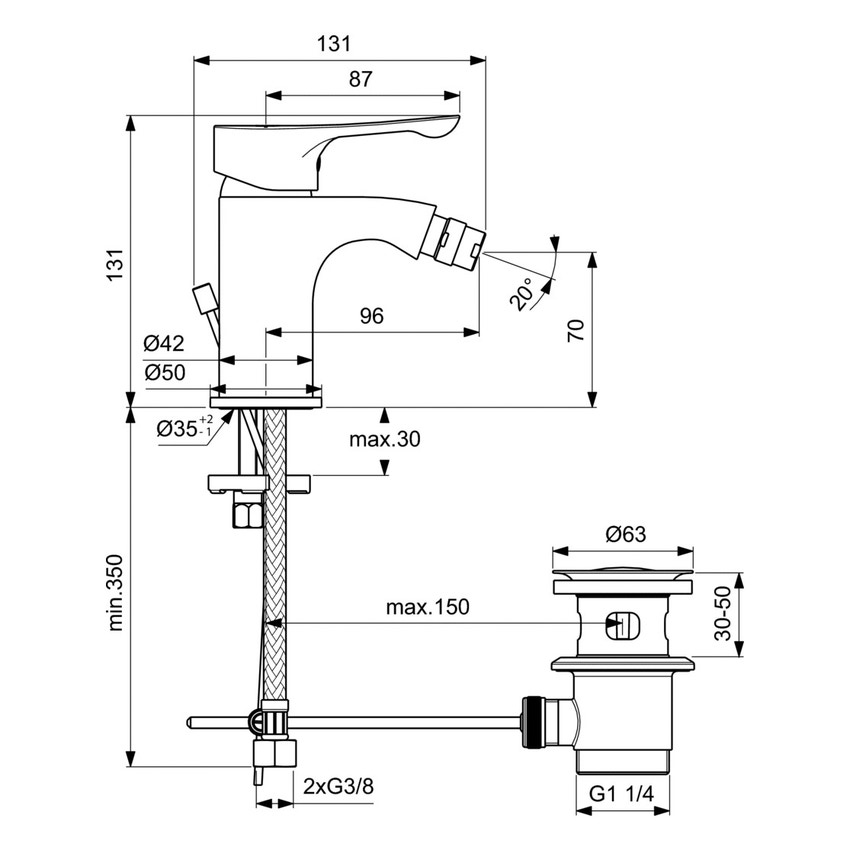 Ideal Standard EDGE set rubinetteria con miscelatore lavabo senza scarico,  miscelatore bidet con scarico e miscelatore monocomando esterno doccia,  finitura cromo SETED003