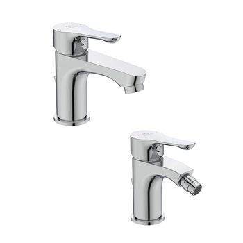 Immagine di Ideal Standard ALPHA set rubinetteria con miscelatore lavabo H.14 cm con scarico e miscelatore bidet con scarico, finitura cromo SETALPH01