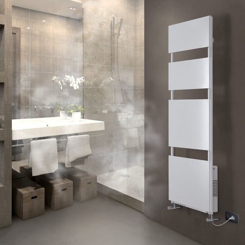 Immagine di Deltacalor DROP MISTO scaldasalviette H.146,2 L.50,4 cm, con deumidificatore, colore bianco FYDP150050TB