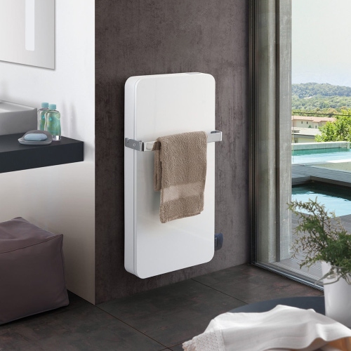 Immagine di Deltacalor VALET radiatore con la funzione di scaldasalviette H.100 L.52 cm, colore bianco, con maniglione finitura satinato VLT100050YB