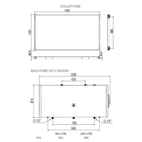 Immagine di Ariston KAIROS THERMO HF-2 150-1 TT IT Sistema solare termico a circolazione naturale con accumulo e 1 collettore orizzontale, installazione a TETTO 3022442