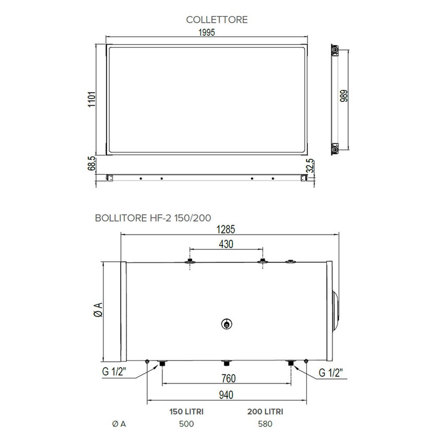 Immagine di Ariston KAIROS THERMO HF-2 150-1 TT IT Sistema solare termico a circolazione naturale con accumulo e 1 collettore orizzontale, installazione a TETTO 3022442