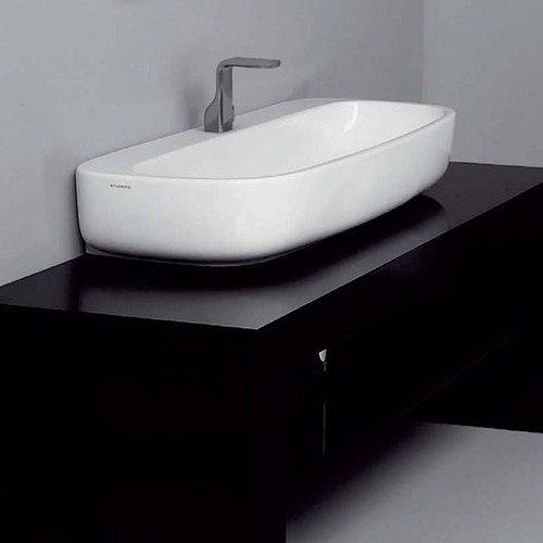 Immagine di Flaminia MONÒ 100 lavabo 100 cm da appoggio o sospeso, senza troppopieno, colore bianco latte finitura opaco MN100LLAT