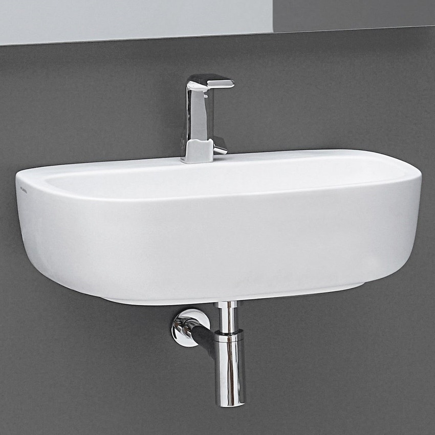 Immagine di Flaminia MONÒ 64 lavabo 64 cm da appoggio o sospeso, senza troppopieno, colore bianco latte finitura opaco MN64LLAT