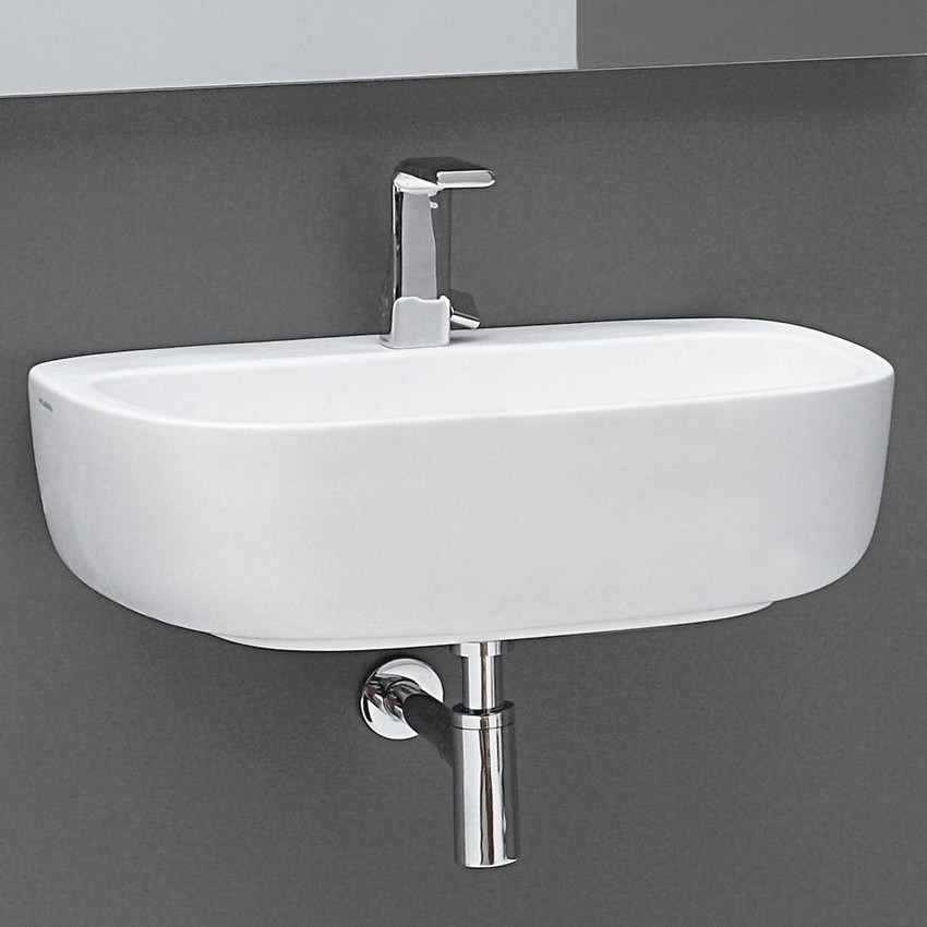 Immagine di Flaminia MONÒ 64 lavabo 64 cm da appoggio o sospeso, senza troppopieno, colore bianco finitura lucido MN64L