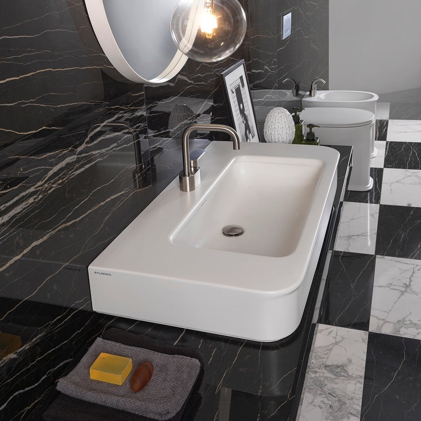 Immagine di Flaminia MADRE lavabo sospeso o da appoggio L.95 cm, con troppopieno, colore bianco finitura lucido MA95L
