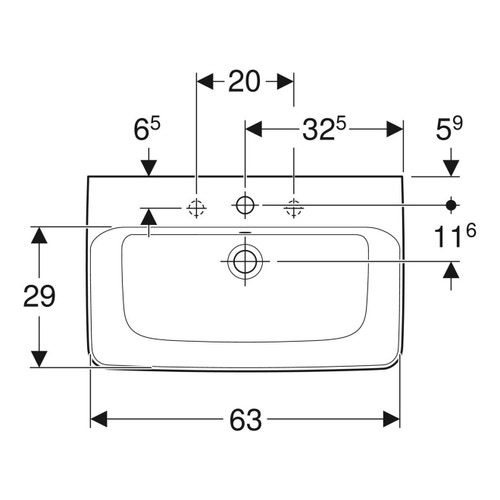 Immagine di Geberit SELNOVA COMPACT lavabo L.63 cm, con foro rubinetteria e troppopieno, colore bianco finitura lucido 501.890.00.7