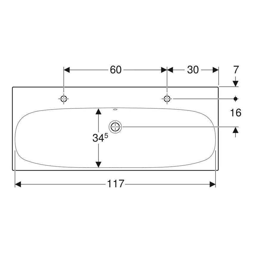 Immagine di Geberit ACANTO lavabo L.117 cm, con 2 fori per rubinetto e troppopieno, colore bianco finitura KeraTect 501.880.00.2