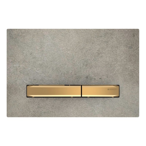 Immagine di Geberit SIGMA50 placca di comando per risciacquo a 2 quantità, piastra base e tasti finitura otttone, placca di copertura finitura cemento 115.672.JV.2