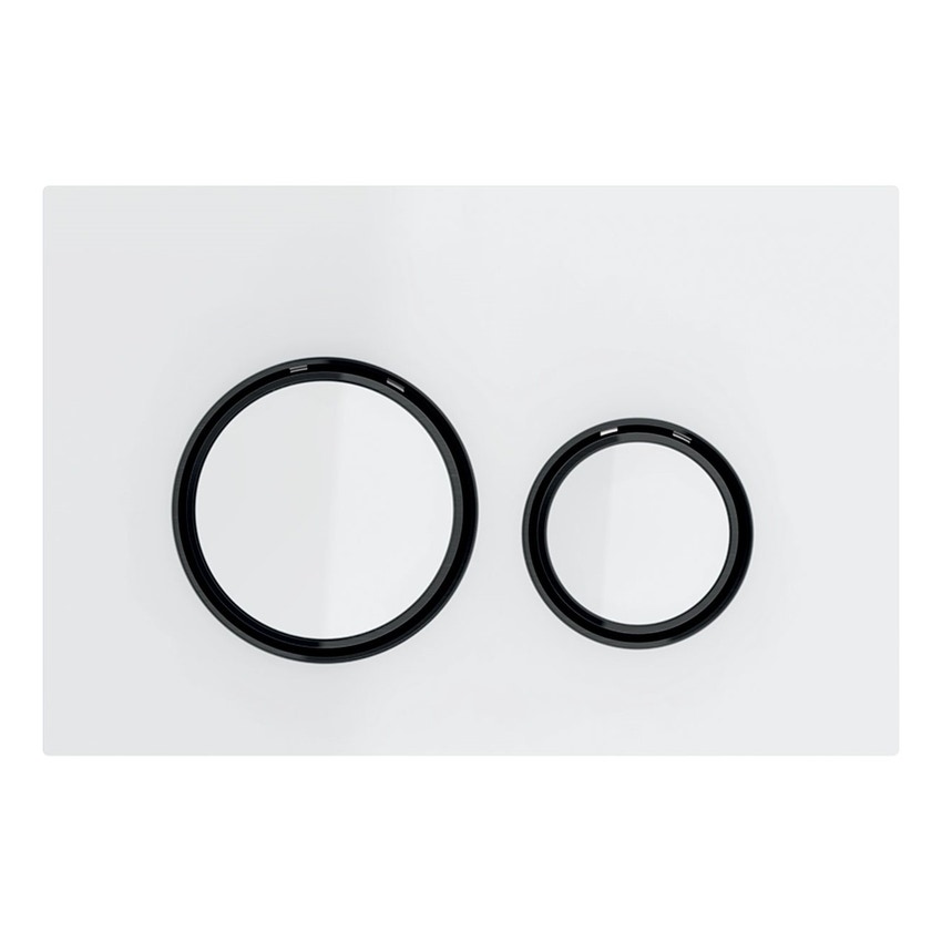 Immagine di Geberit SIGMA21 placca di comando per risciacquo a 2 quantità, piastra base e anelli di design colore nero finitura cromo, placca di copertura e tasti colore bianco 115.651.SI.1