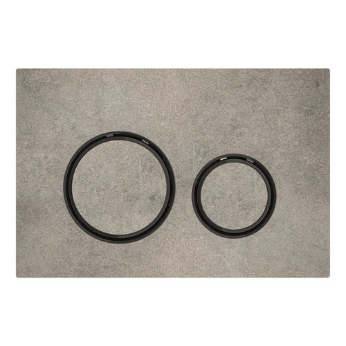 Immagine di Geberit SIGMA50 placca di comando per risciacquo a 2 quantità, piastra base e anelli di design colore nero finitura cromo, placca di copertura e tasti finitura cemento 115.651.JV.1