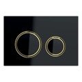 Immagine di Geberit SIGMA50 placca di comando per risciacquo a 2 quantità, piastra base e anelli di design finitura ottone, placca di copertura e tasti colore nero 115.652.SJ.1