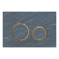 Immagine di Geberit SIGMA50 placca di comando per risciacquo a 2 quantità, piastra base e anelli di design finitura ottone, placca di copertura e tasti finitura ardesia mustang 115.652.JM.1