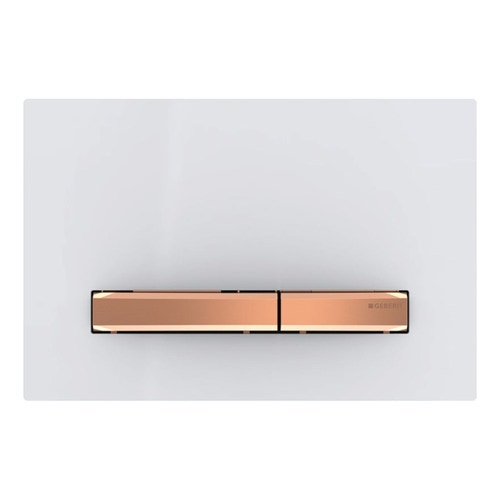 Immagine di Geberit SIGMA50 placca di comando per risciacquo a 2 quantità, piastra base e tasti finitura oro rosso, placca di copertura colore bianco 115.670.11.2