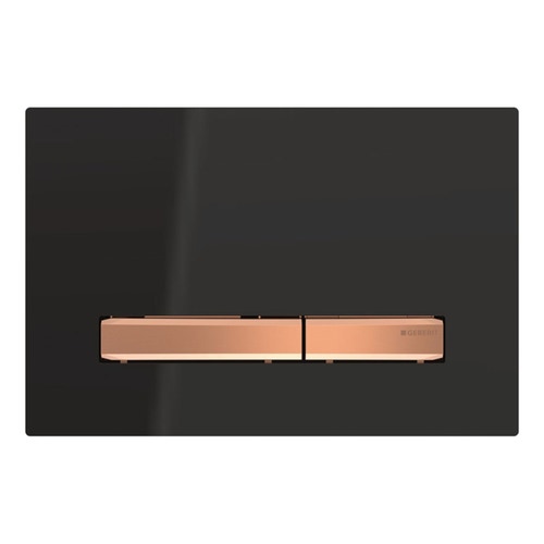 Immagine di Geberit SIGMA50 placca di comando per risciacquo a 2 quantità, piastra base e tasti finitura oro rosso, placca di copertura colore nero 115.670.DW.2