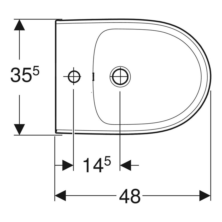 Immagine di Geberit SELNOVA COMPACT bidet a pavimento, a filo parete, con foro rubinetteria e troppopieno, con fissaggi nascosti, compatto, colore bianco finitura lucido 500.482.01.7