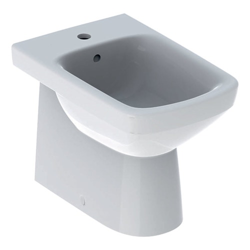 Immagine di Geberit SELNOVA SQUARE bidet a pavimento, a filo parete, con foro rubinetteria e troppopieno, con fissaggi nascosti, colore bianco finitura lucido 500.483.01.1