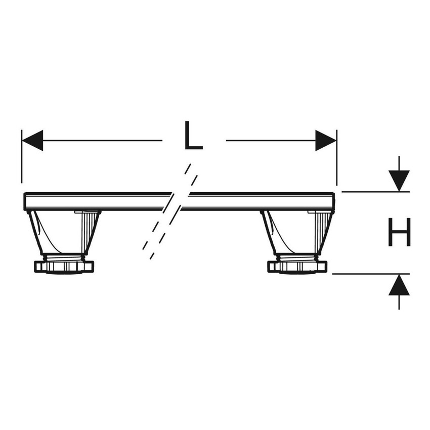 Immagine di Geberit Set piedini Geberit L.62.5 P.7.3 H.9.2-21 cm, e traverse di fissaggio per piatto doccia in resin stone, fino a 140 cm 554.955.00.2