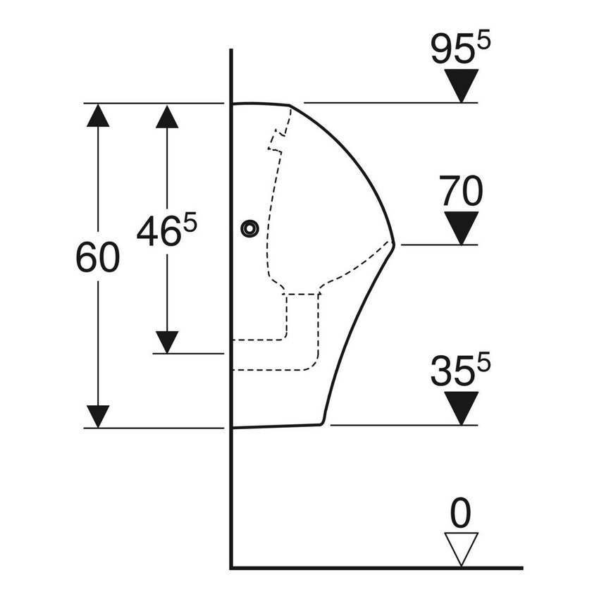 Immagine di Geberit ORINATOIO NARVA sospeso, senza brida, scarico posteriore o in basso, colore bianco finitura lucido 501.657.00.8