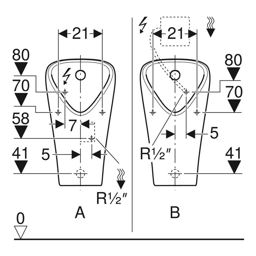 Immagine di Geberit ORINATOIO NARVA sospeso, senza brida, entrata acqua posteriore, scarico posteriore o in basso, colore bianco finitura lucido 501.655.00.1