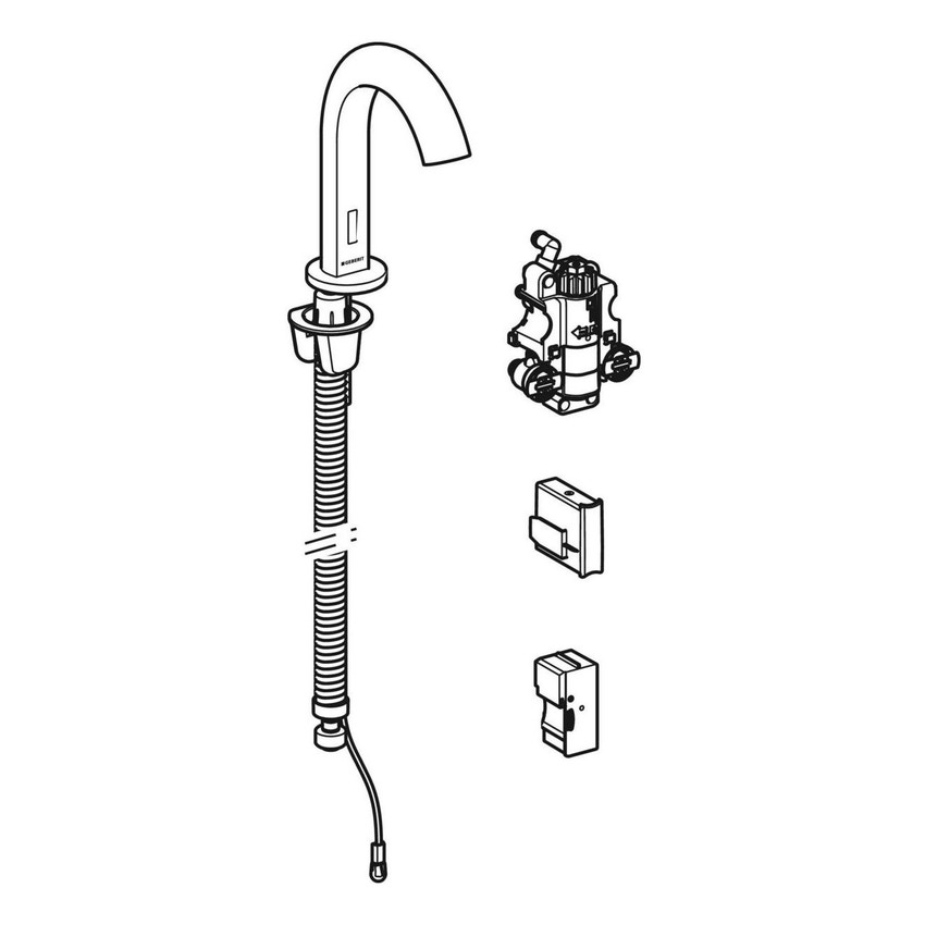 Immagine di Geberit PIAVE rubinetteria per lavabo montaggio a pianale con funzionamento a rete per scatola funzionale da incasso, con miscelatore termostatico, finitura cromo lucido 116.187.21.1