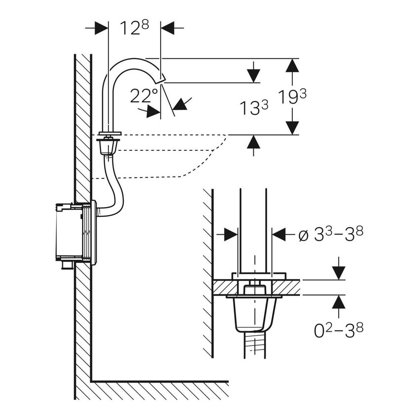 Immagine di Geberit PIAVE rubinetteria per lavabo montaggio a pianale con funzionamento a rete per scatola funzionale da incasso, con miscelatore termostatico, finitura cromo lucido 116.187.21.1