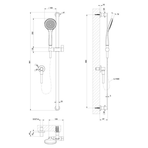 Immagine di Gessi EMPORIO SHOWER asta saliscendi con presa acqua, doccetta anticalcare e flessibile 150 cm, finitura cromo 47264#031