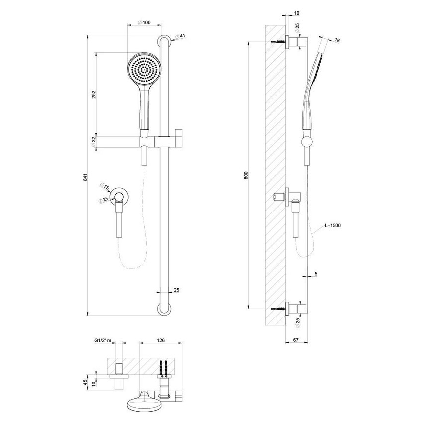 Immagine di Gessi EMPORIO SHOWER asta saliscendi con presa acqua, doccetta anticalcare e flessibile 150 cm, finitura cromo 47264#031