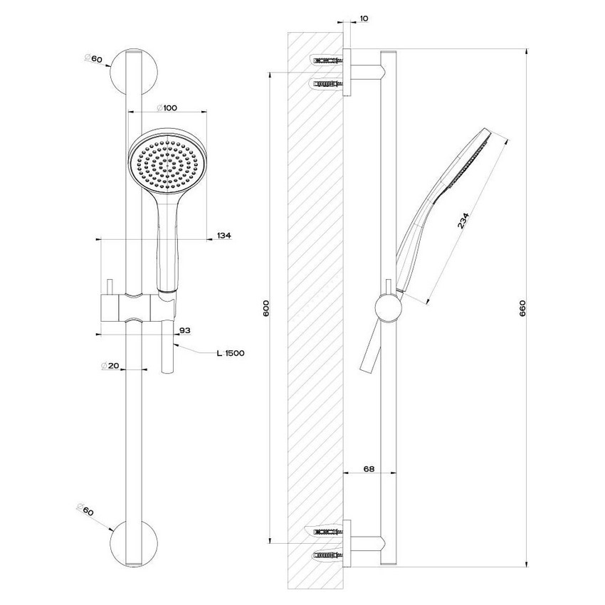 Immagine di Gessi EMPORIO SHOWER asta saliscendi con doccetta anticalcare monogetto e flessibile 150 cm, finitura cromo 47304#031