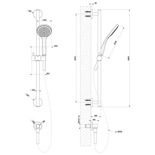 Immagine di Gessi EMPORIO SHOWER asta saliscendi con presa acqua, doccetta anticalcare e flessibile 150 cm, finitura cromo 47306#031