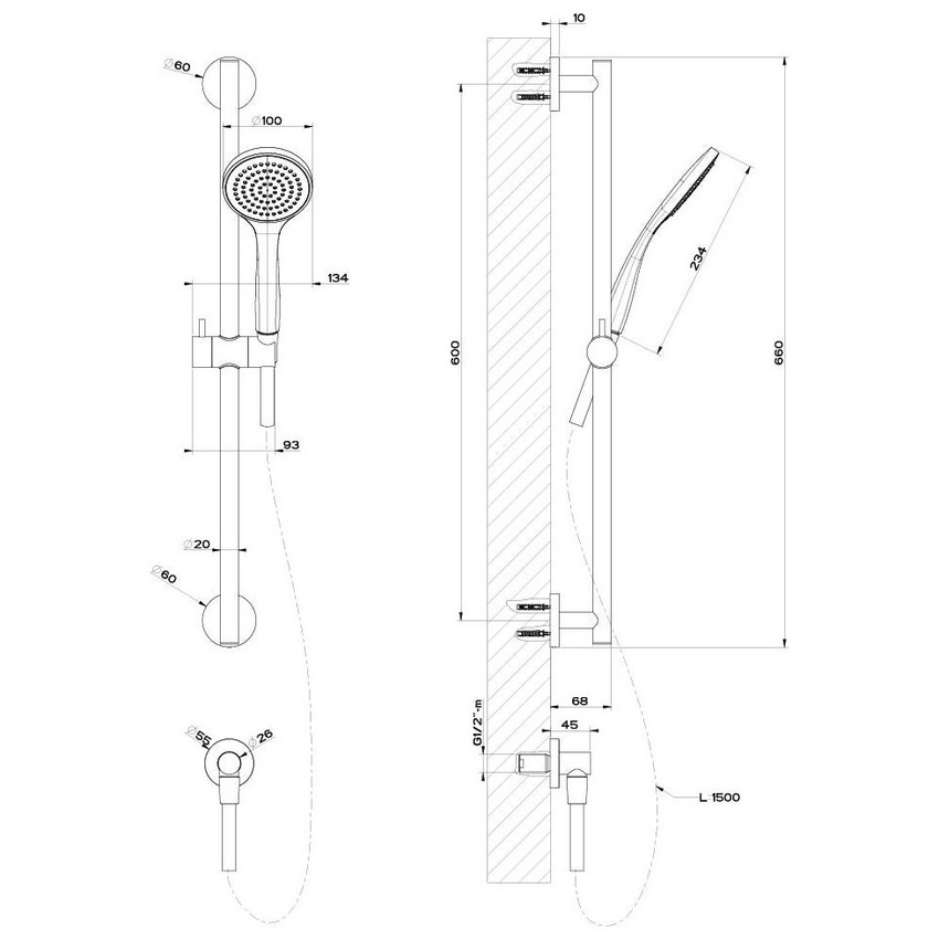 Immagine di Gessi EMPORIO SHOWER asta saliscendi con presa acqua, doccetta anticalcare e flessibile 150 cm, finitura cromo 47306#031