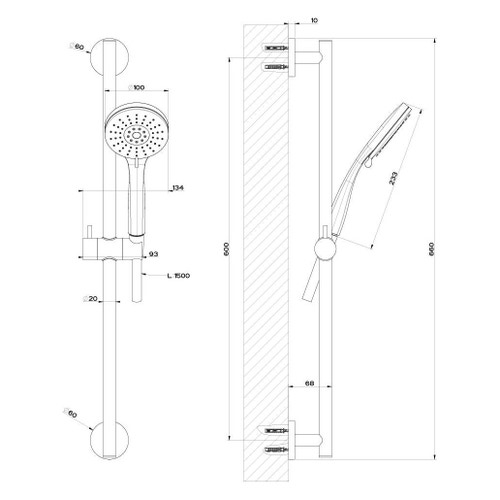 Immagine di Gessi EMPORIO SHOWER asta saliscendi con doccetta anticalcare tre getti e flessibile 150 cm, finitura cromo 47308#031