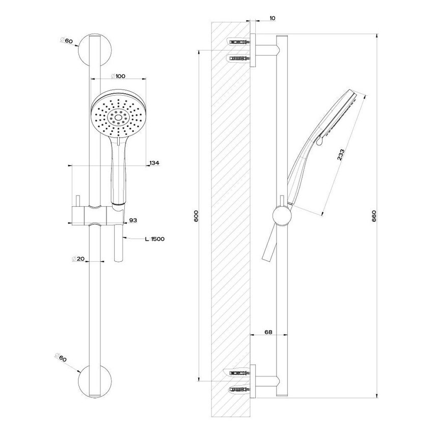 Immagine di Gessi EMPORIO SHOWER asta saliscendi con doccetta anticalcare tre getti e flessibile 150 cm, finitura cromo 47308#031