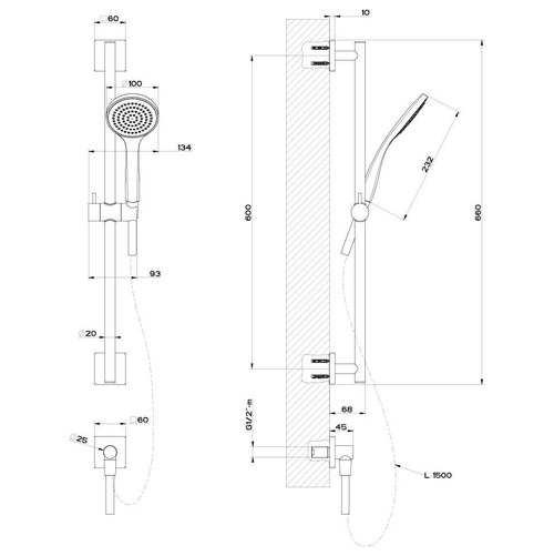 Immagine di Gessi EMPORIO SHOWER asta saliscendi con presa acqua, doccetta anticalcare e flessibile 150 cm, finitura cromo 47316#031