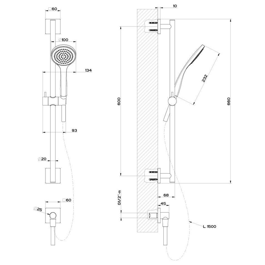 Immagine di Gessi EMPORIO SHOWER asta saliscendi con presa acqua, doccetta anticalcare e flessibile 150 cm, finitura cromo 47316#031