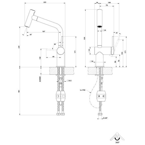 Immagine di Gessi INEDITO miscelatore monocomando girevole, con doccetta doppio getto, per lavello, finitura cromo 60425#031