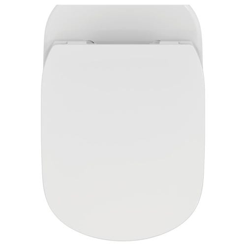 Immagine di Ideal Standard TESI set sanitari sospesi, vaso AquaBlade® con sedile slim a chiusura rallentata, bidet monoforo con troppopieno, colore bianco finitura lucido T354601-T457001