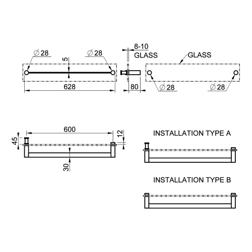 Immagine di Gessi 316 ACCESSORI maniglia e portasalvietta L.60 cm, installazione su vetro, finitura steel brushed 54925#239