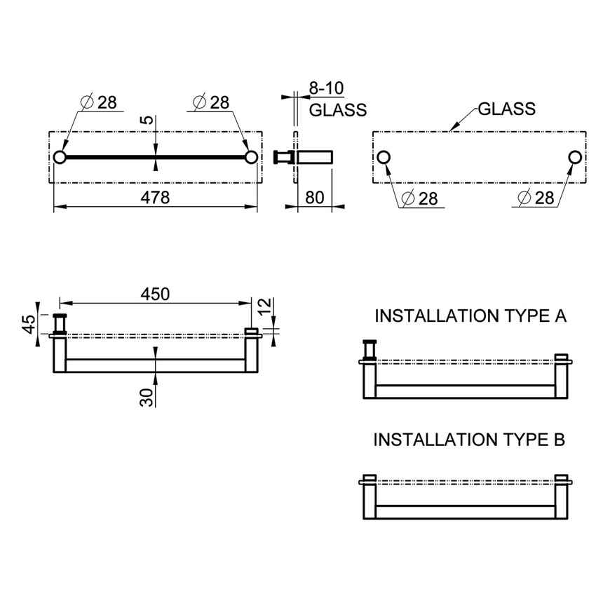 Immagine di Gessi 316 ACCESSORIES maniglia e portasalvietta L.45 cm, installazione su vetro, finitura steel brushed 54923#239