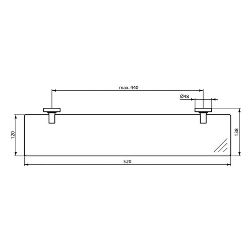 Immagine di Ideal Standard IOM mensola in vetro trasparente L.52 cm e supporto, finitura cromo A9125AA