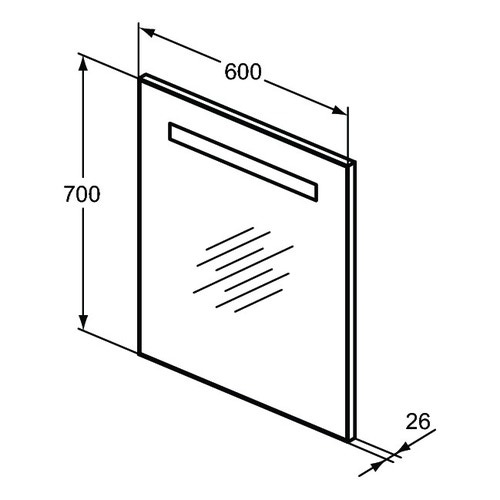 Immagine di Ideal Standard Specchio L.60 H.70 P.2.6 cm, con luce a LED superiore integrata, finitura a specchio T3340BH