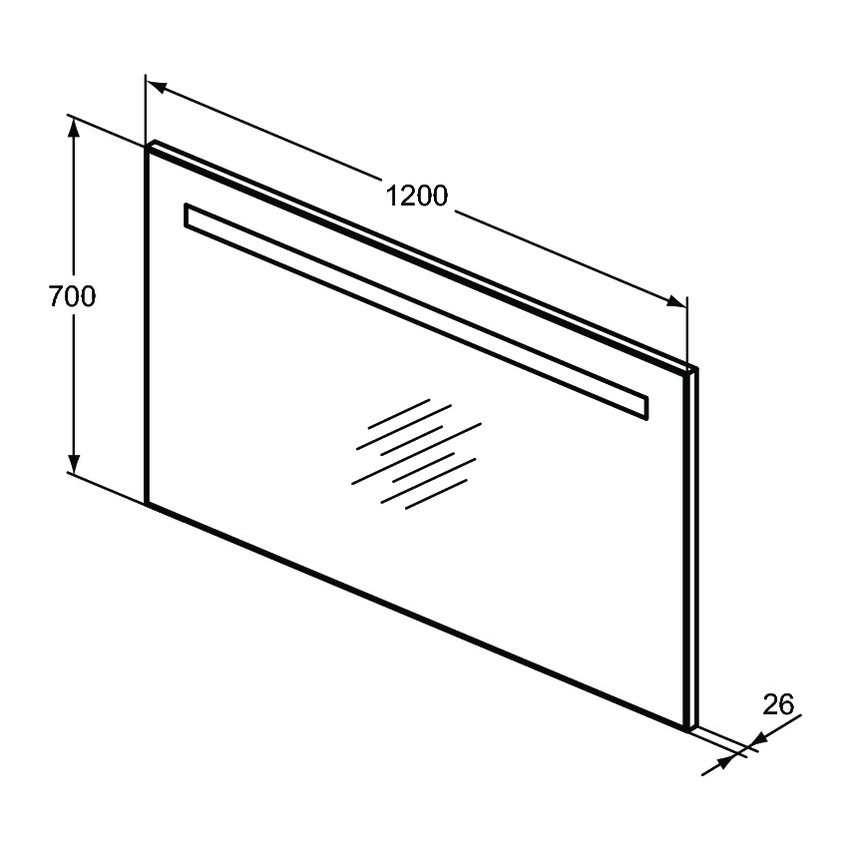 Immagine di Ideal Standard Specchio L.120 H.70 P.2.6 cm, con luce a LED superiore integrata, finitura a specchio T3344BH