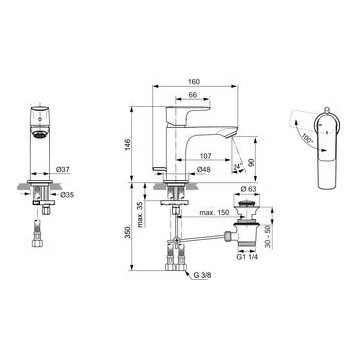 Immagine di Ideal Standard CONNECT AIR miscelatore monocomando H.15 cm per lavabo, con sistema di apertura a freddo Bluestart, asta di comando e scarico piletta, finitura cromo A7008AA