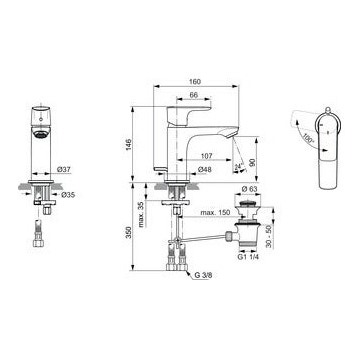 Immagine di Ideal Standard CONNECT AIR miscelatore monocomando H.15 cm per lavabo, con sistema di apertura a freddo Bluestart, asta di comando e scarico piletta, finitura cromo A7008AA