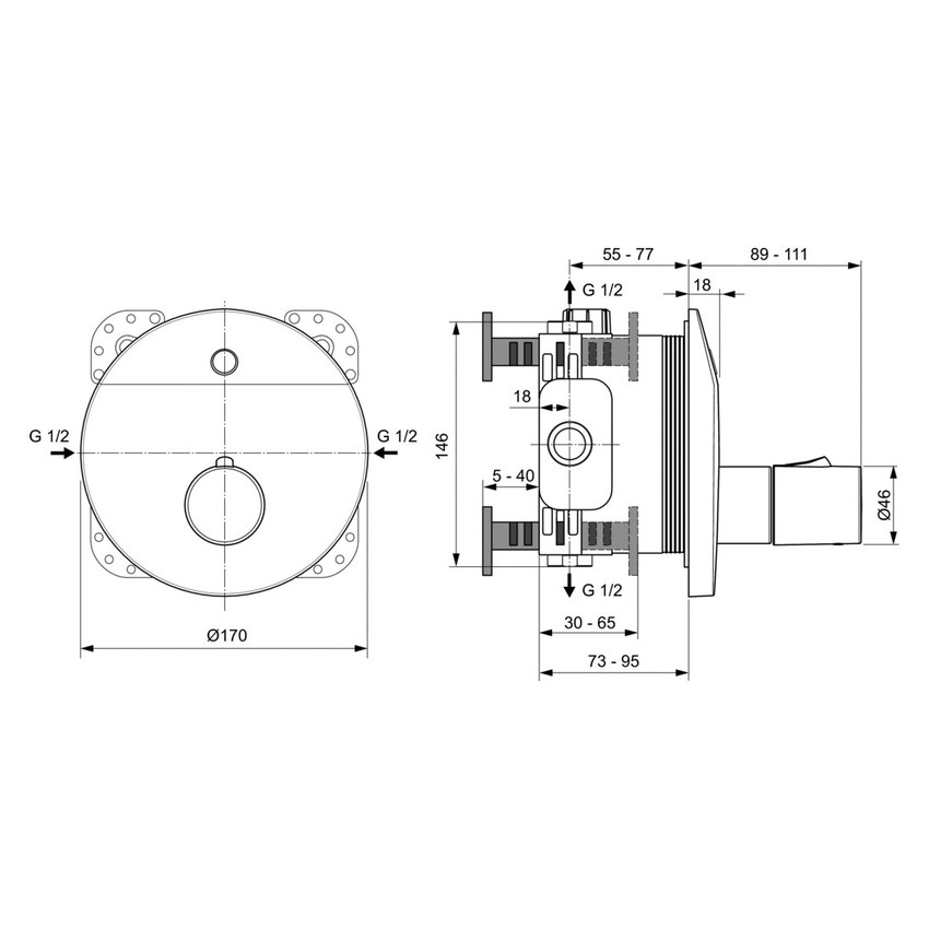 Immagine di Ideal Standard CERAPLUS miscelatore elettronico da incasso per doccia, funzionamento a sensore ed alimentazione a batteria, finitura cromo A6155AA