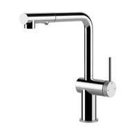 Immagine di Gessi INEDITO miscelatore monocomando girevole, con doccetta doppio getto estraibile, per lavello, ghiera con trama a intreccio, finitura cromo 60477#031