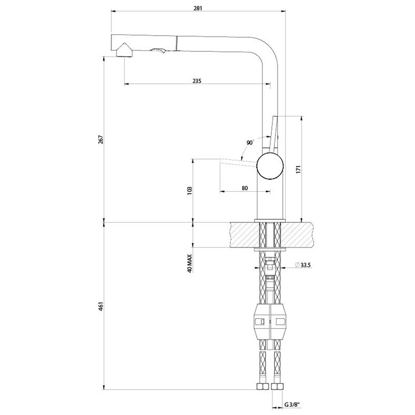 Immagine di Gessi INEDITO miscelatore monocomando girevole, con doccetta doppio getto estraibile, per lavello, ghiera con trama a intreccio, finitura cromo 60477#031